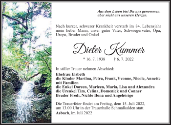 Traueranzeige von Dieter Kummer von Südthüringer Presse