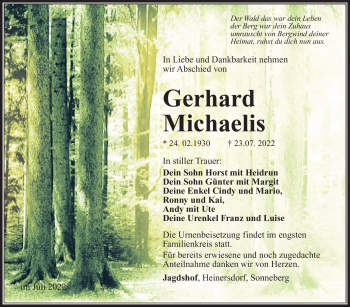 Traueranzeige von Gerhard Michaelis von Südthüringer Presse