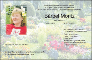 Traueranzeige von Bärbel Moritz von Neue Presse Coburg