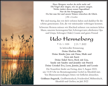 Traueranzeige von Udo Henneberg von Südthüringer Presse