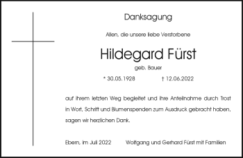 Traueranzeige von Hildegard Fürst von Neue Presse Coburg
