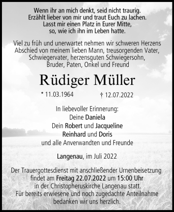 Traueranzeige von Rüdiger Müller von Neue Presse Coburg