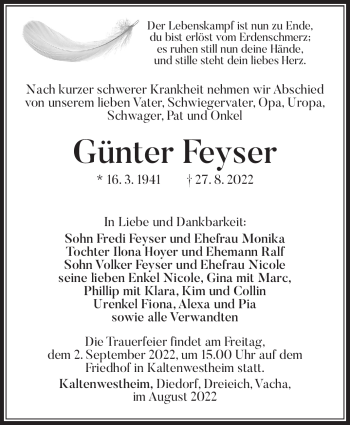 Traueranzeige von Günter Feyser von Südthüringer Presse