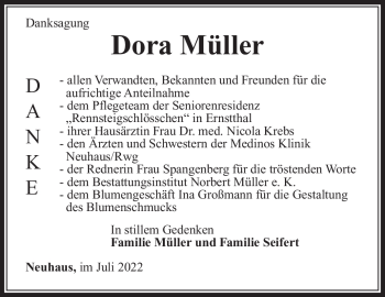 Traueranzeige von Dora Müller von Südthüringer Presse