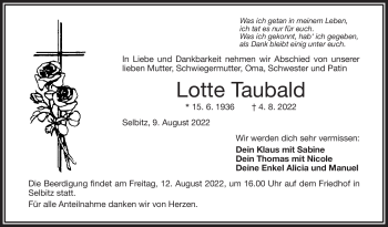 Traueranzeige von Lotte Taubald von Frankenpost