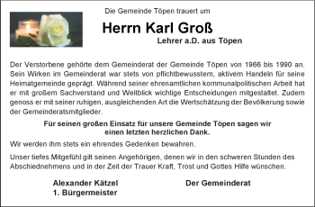 Traueranzeige von Karl Groß von Frankenpost