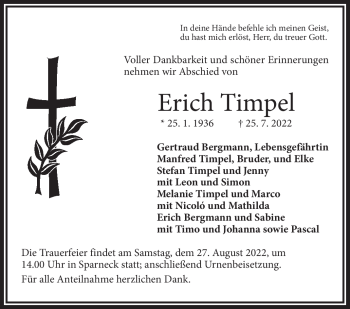 Traueranzeige von Erich Timpel von Frankenpost