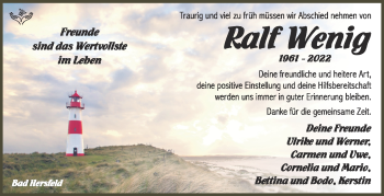 Traueranzeige von Ralf Wenig von Südthüringer Presse