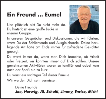 Traueranzeige von Eumel  von Neue Presse Coburg
