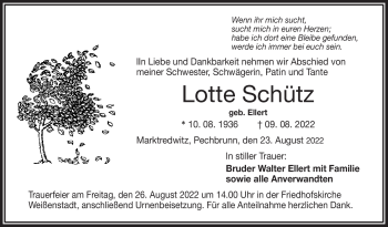 Traueranzeige von Lotte Schütz von Frankenpost
