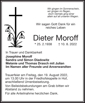Traueranzeige von Dieter Moroff von Frankenpost