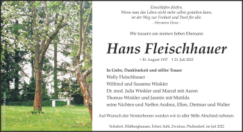 Traueranzeige von Hans Fleischhauer von Südthüringer Presse