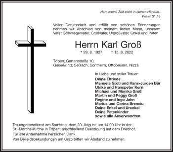 Traueranzeige von Karl Groß von Frankenpost