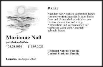 Traueranzeige von Marianne Naß von Südthüringer Presse