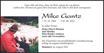 Traueranzeige von Mike Gantz von Südthüringer Presse