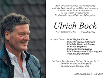 Traueranzeige von Ulrich Bock von Südthüringer Presse