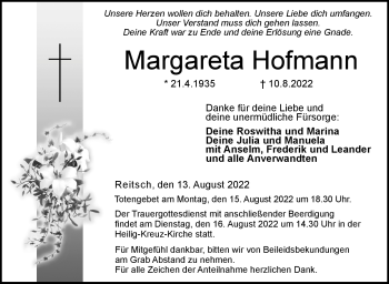 Traueranzeige von Margareta Hofmann von Neue Presse Coburg