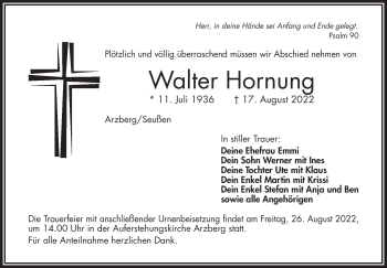 Traueranzeige von Walter Hornung von Frankenpost