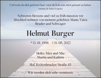 Traueranzeige von Helmut Burger von Frankenpost