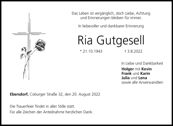 Traueranzeige von Ria Gutgesell von Neue Presse Coburg