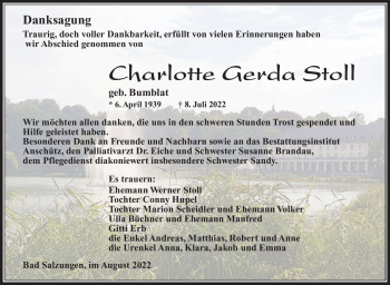 Traueranzeige von Gerda Stoll von Südthüringer Presse