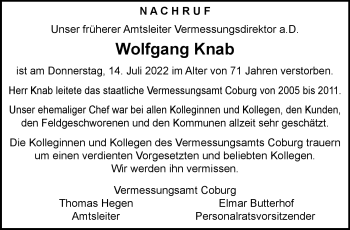 Traueranzeige von Wolfgang Knab von Neue Presse Coburg
