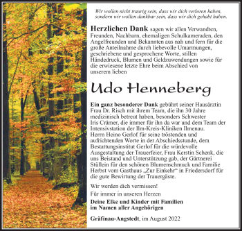 Traueranzeige von Udo Henneberg von Südthüringer Presse