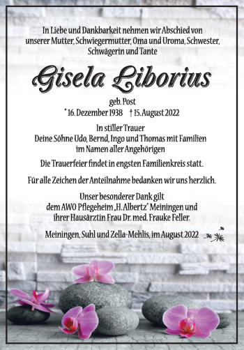 Traueranzeige von Gisela Liborius von Südthüringer Presse
