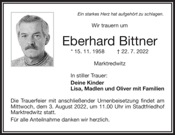 Traueranzeige von Eberhard Bittner von Frankenpost