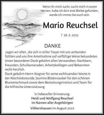 Traueranzeige von Mario Reuchsel von Südthüringer Presse
