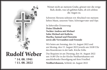 Traueranzeige von Rudolf Weber von Südthüringer Presse
