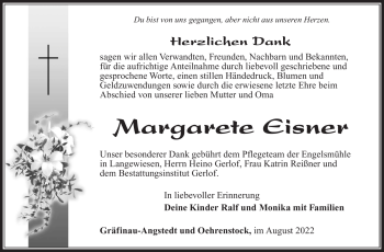 Traueranzeige von Margarete Eisner von Südthüringer Presse