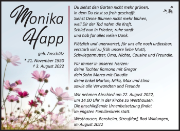 Traueranzeige von Monika Happ von Südthüringer Presse
