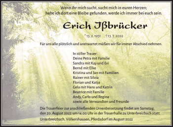 Traueranzeige von Erich Ißbrücker von Südthüringer Presse