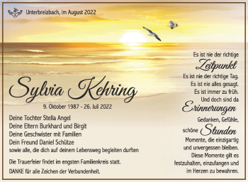 Traueranzeige von Sylvia Kehring von Südthüringer Presse