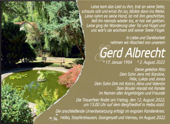 Traueranzeige von Gerd Albrecht von Südthüringer Presse