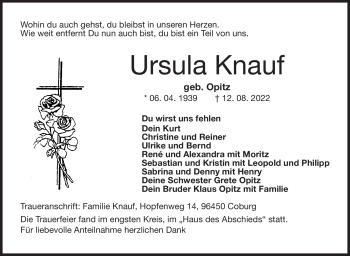Traueranzeige von Ursula Knauf von Neue Presse Coburg