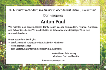 Traueranzeige von Anton Paul von Südthüringer Presse