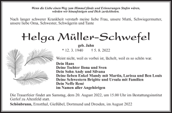 Traueranzeige von Helga Müller-Schwefel von Neue Presse Coburg
