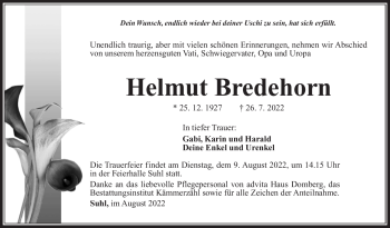 Traueranzeige von Helmut Bredehorn von Südthüringer Presse