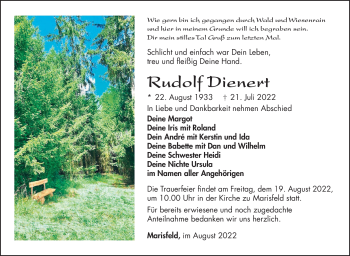 Traueranzeige von Rudolf Dienert von Südthüringer Presse