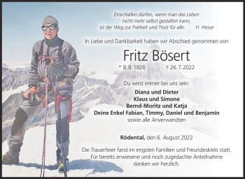 Traueranzeige von Fritz Bösert von Neue Presse Coburg