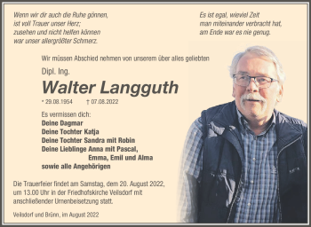 Traueranzeige von Walther Langguth von Südthüringer Presse