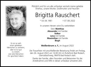 Traueranzeige von Brigitta Rauschert von Neue Presse Coburg