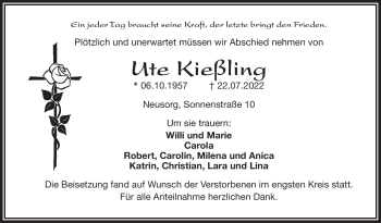 Traueranzeige von Ute Kießling von Frankenpost