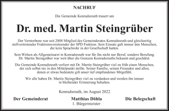 Traueranzeige von Martin Steingrüber von Frankenpost
