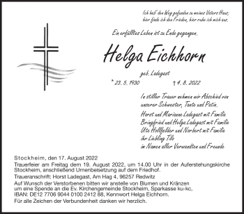 Traueranzeige von Helga Eichhorn von Neue Presse Coburg