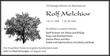 Traueranzeige von Rolf Melchior von Südthüringer Presse