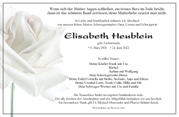 Traueranzeige von Elisabeth Heublein von Südthüringer Presse