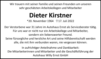 Traueranzeige von Dieter Kirstner von Neue Presse Coburg